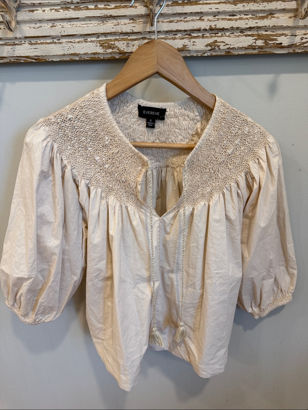 Evereve Smocked Puff Sleeve Blouse Size Small